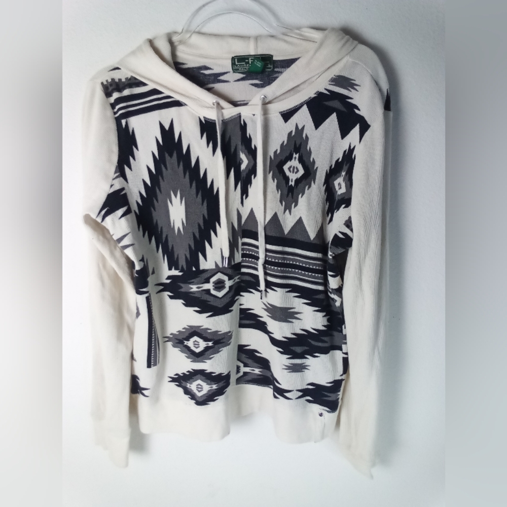 Lauren Ralph Lauren Aztec Pattern Hooded Sweater Waffle Knit Size XL